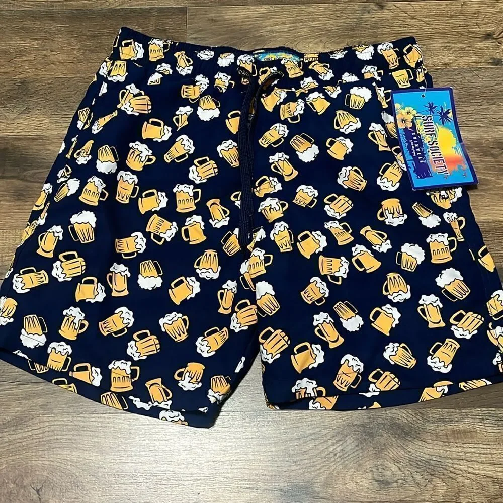 Surf Society mesh lined beer mug swim trunks size medium